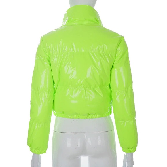 Cropped Puffer Jacket - Women's Shiny Short Coat - Picture 3 of 3